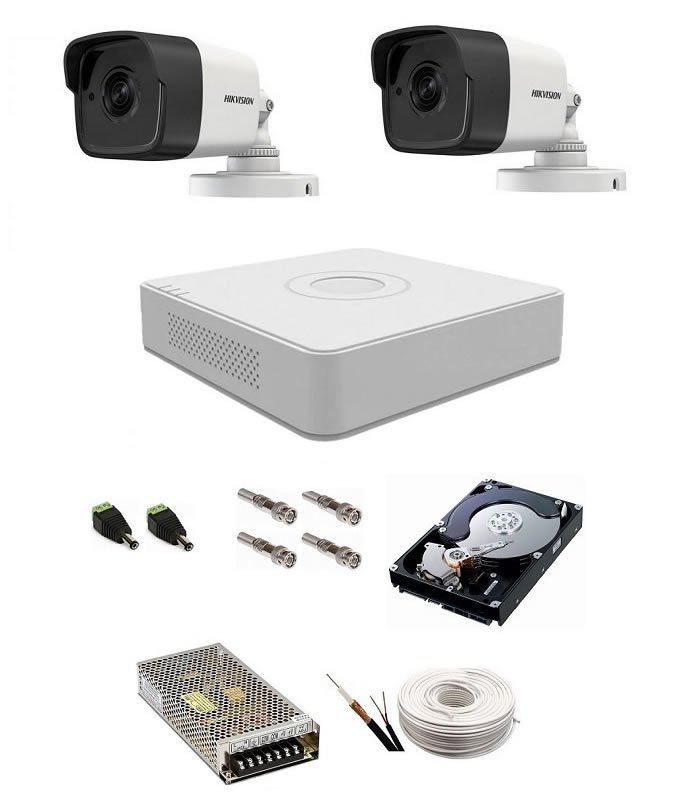 Sistem supraveghere Hikvision 2 camere 5 Mp, IR 20 m